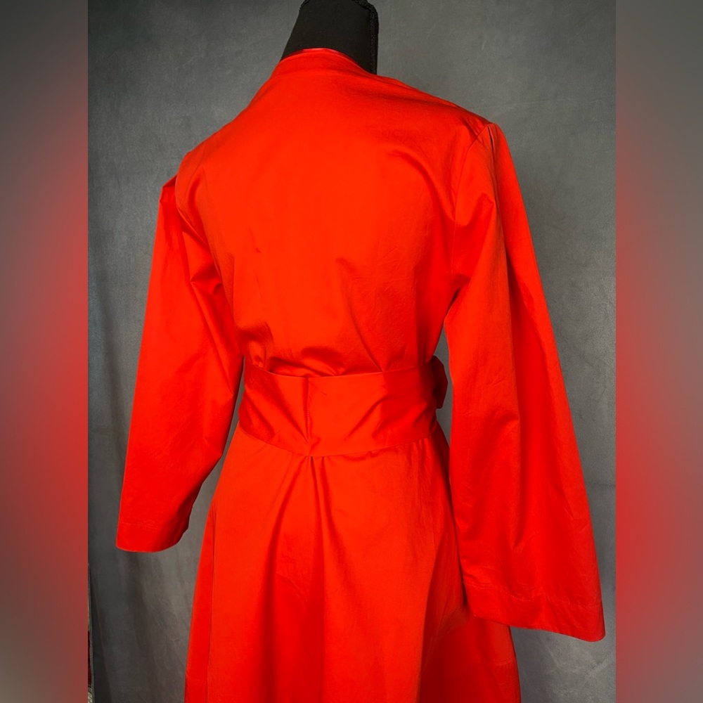 Red Midi Wrap Dress with Balloon Sleeves - Picture 9 of 10
